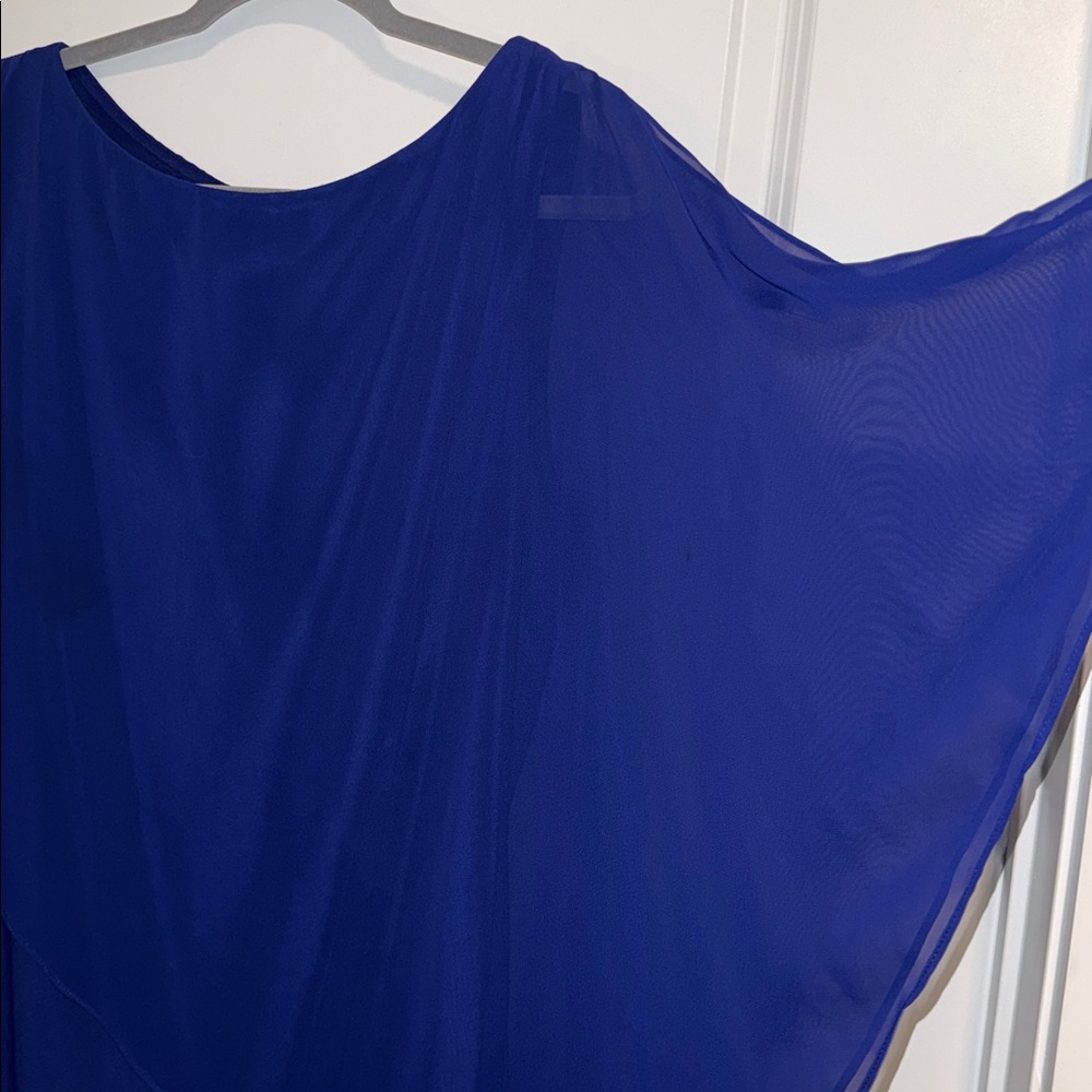 Elegant Navy Blue Overlay Evening Dress - Picture 4 of 4